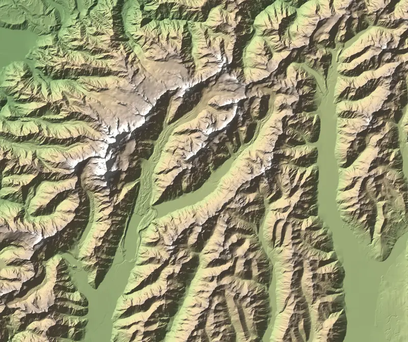 A preview of the Aoraki / Mount Cook National Park print, shaded from its elevation