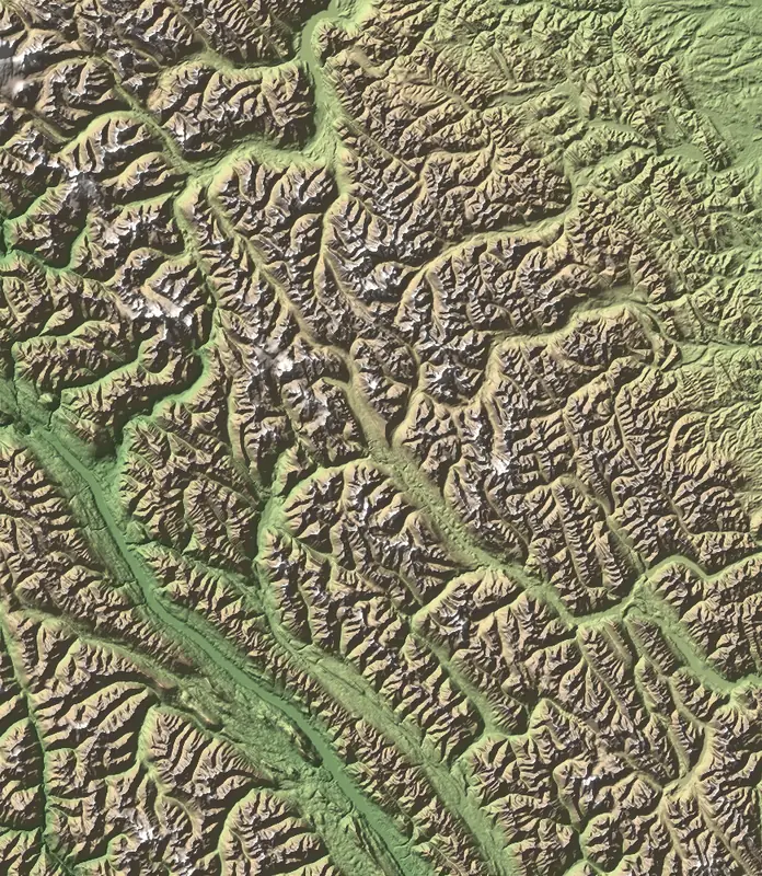 Shaded relief map of Banff National Park, north at the top
