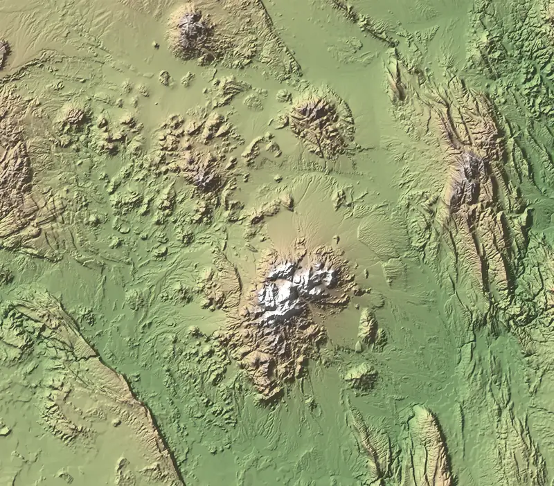 Shaded relief map of Big Bend National Park, north at the top