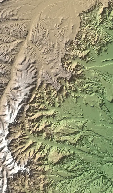 Shaded relief map of Bryce Canyon National Park, north at the top