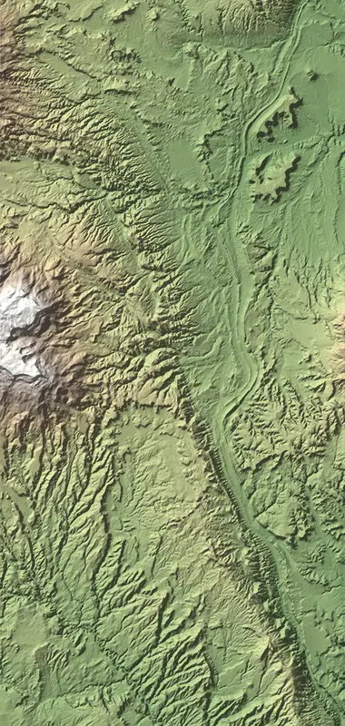 Shaded relief map of Capitol Reef National Park, north at the top