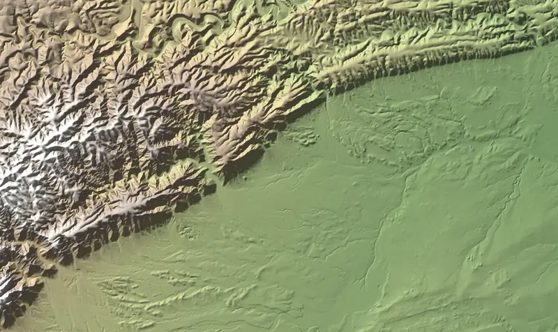 Shaded relief map of Carlsbad Caverns National Park, north at the top