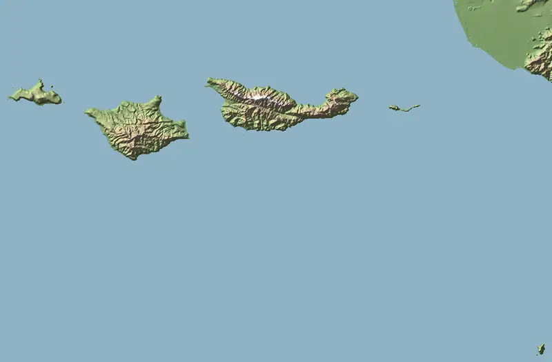 Shaded relief map of Channel Islands National Park, north at the top