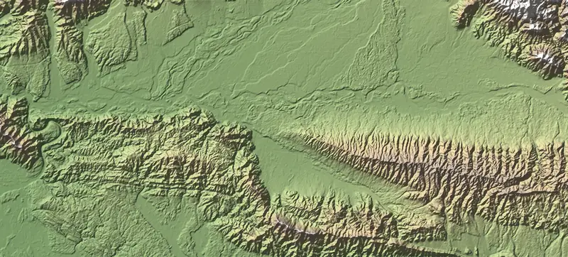 Shaded relief map of Chitwan National Park, north at the top
