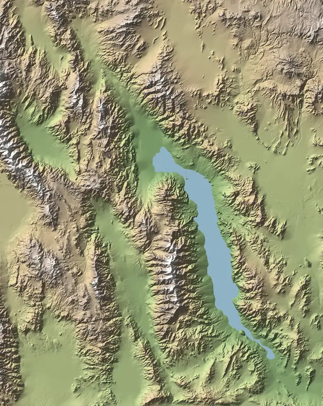 Shaded relief map of Death Valley National Park, north at the top