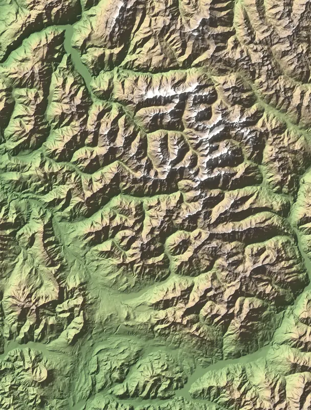 A preview of the Écrins National Park print, shaded from its elevation