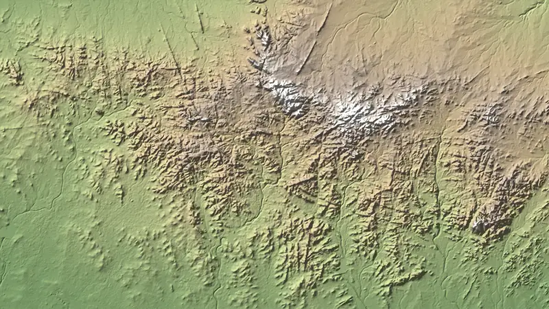 Shaded relief map of Gir National Park, north at the top
