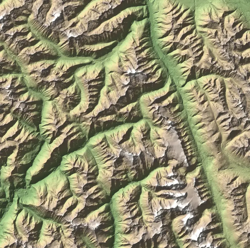 A preview of the Glacier National Park print, shaded from its elevation