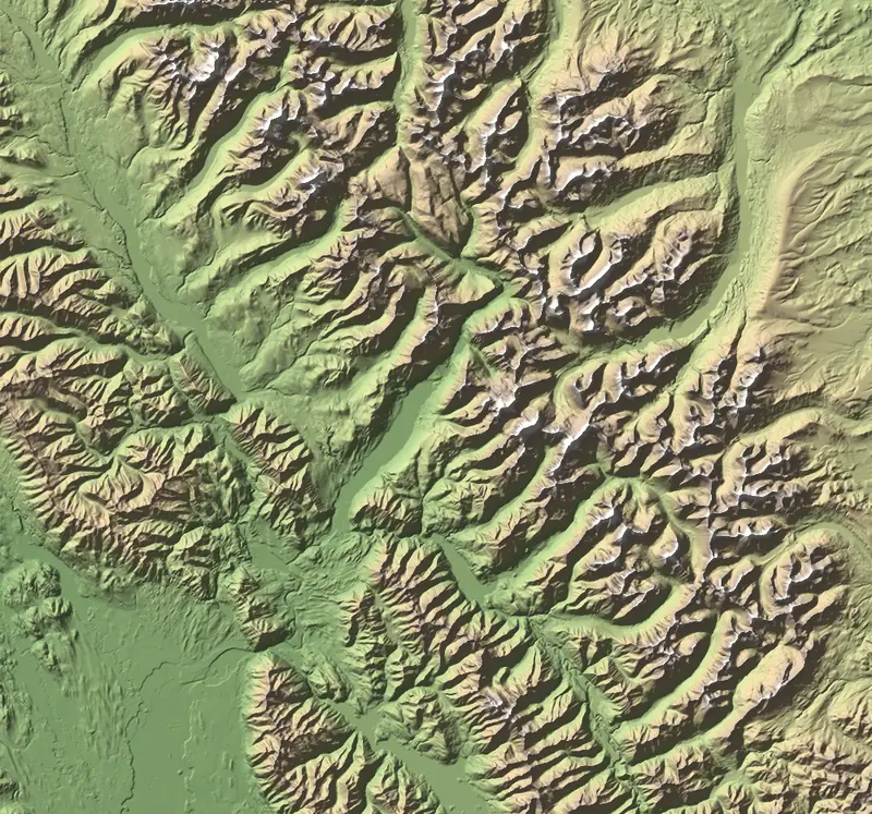 A preview of the Glacier National Park print, shaded from its elevation