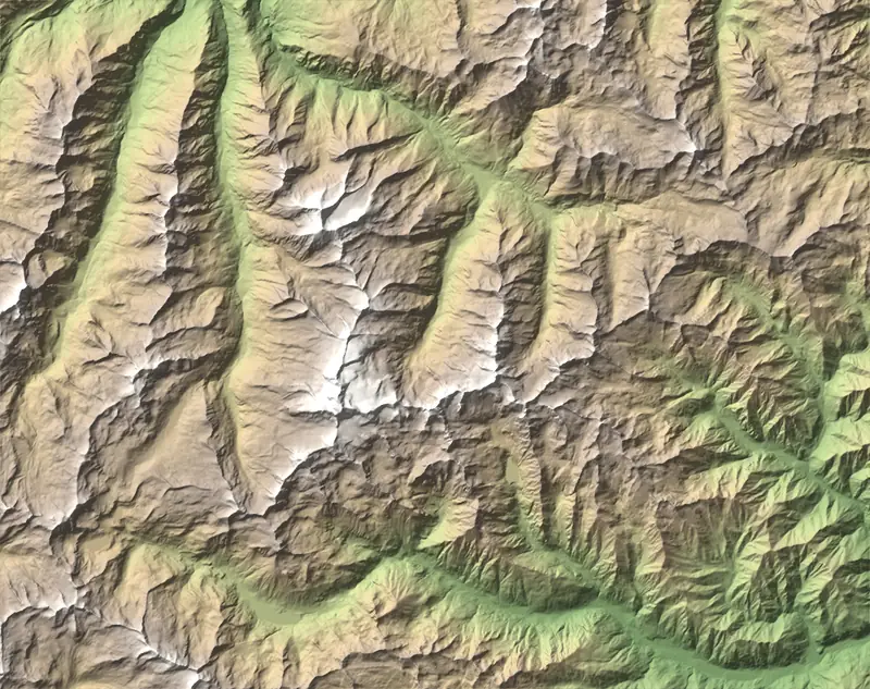 Shaded relief map of Gran Paradiso National Park, north at the top