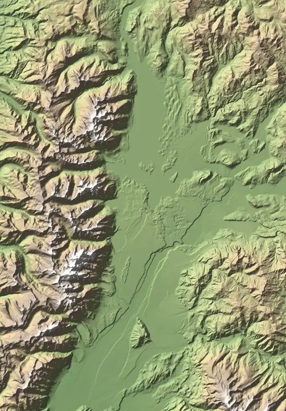 Shaded relief map of Grand Teton National Park, north at the top