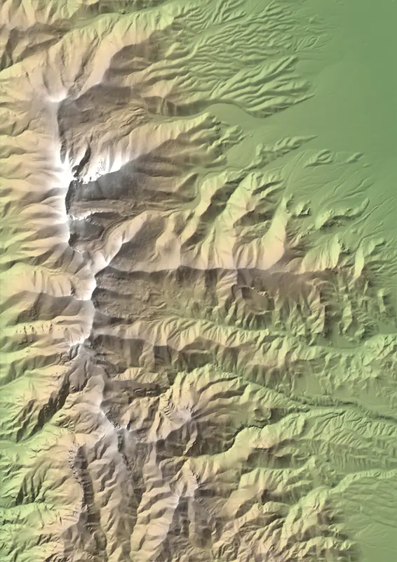Shaded relief map of Great Basin National Park, north at the top