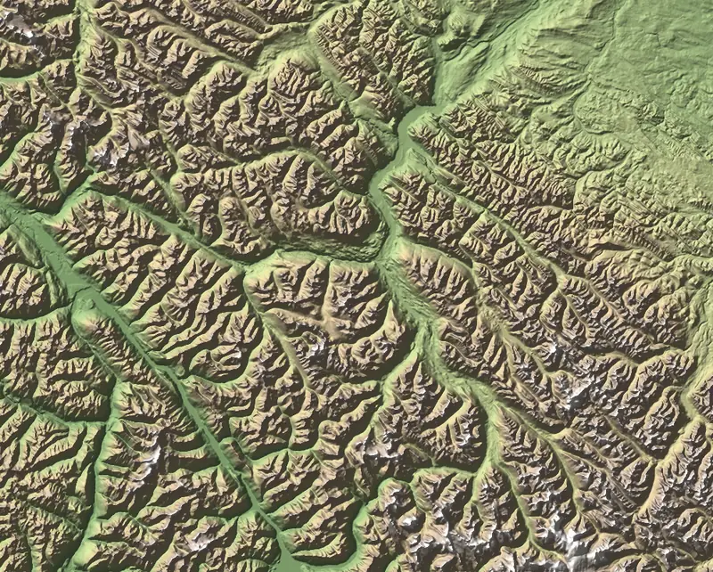 Shaded relief map of Jasper National Park, north at the top