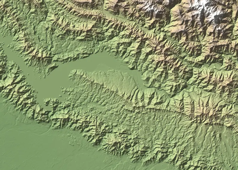 Shaded relief map of Jim Corbett National Park, north at the top