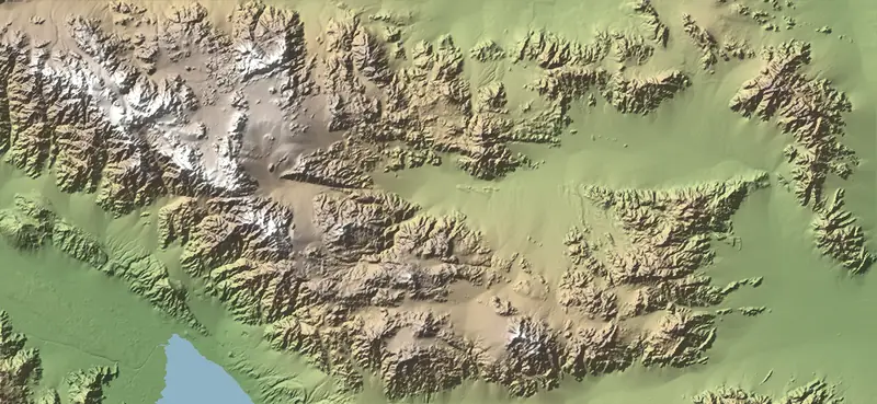 Shaded relief map of Joshua Tree National Park, north at the top