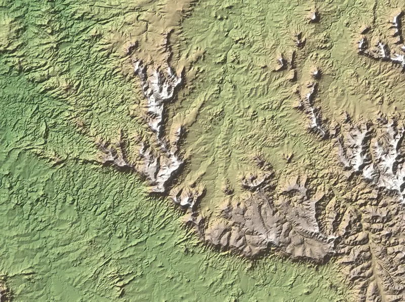 Shaded relief map of Kanha National Park, north at the top