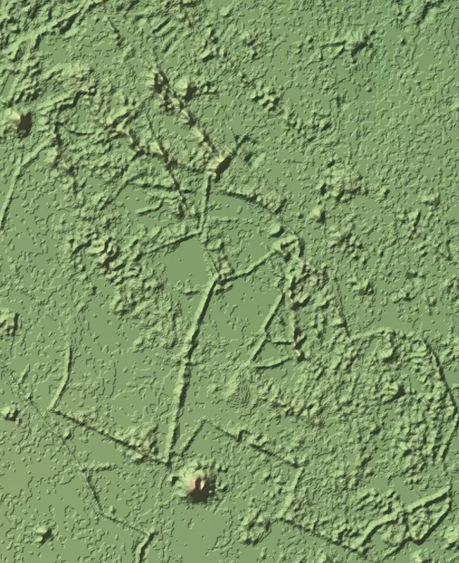 Shaded relief map of Keoladeo National Park, north at the top