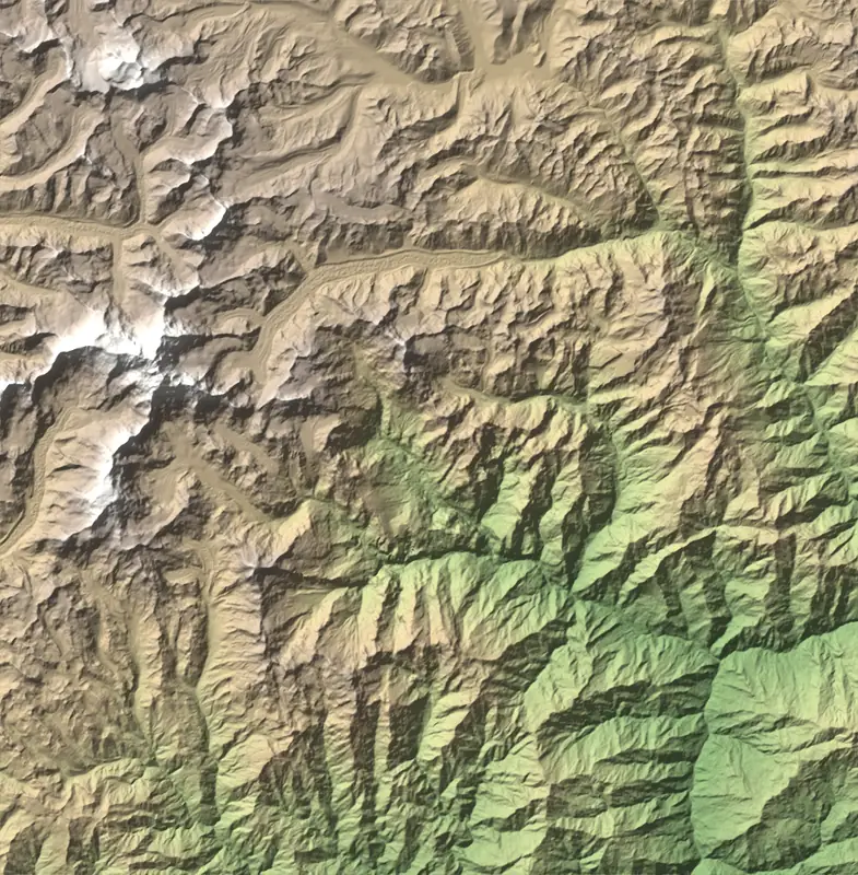 A preview of the Khangchendzonga National Park print, shaded from its elevation