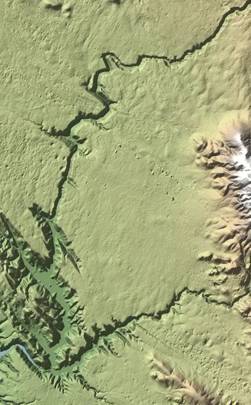 Shaded relief map of Krka National Park, north at the top