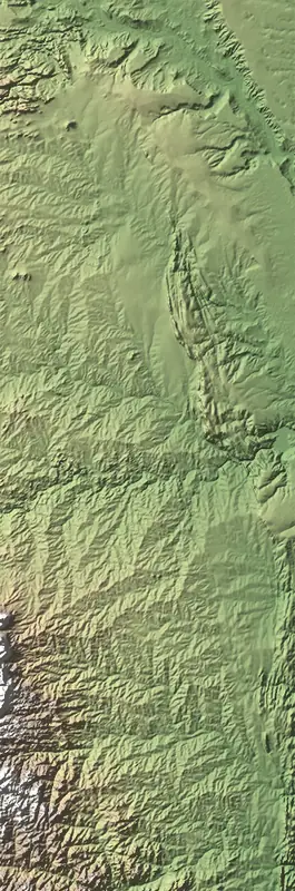 Shaded relief map of Kruger National Park, north at the top