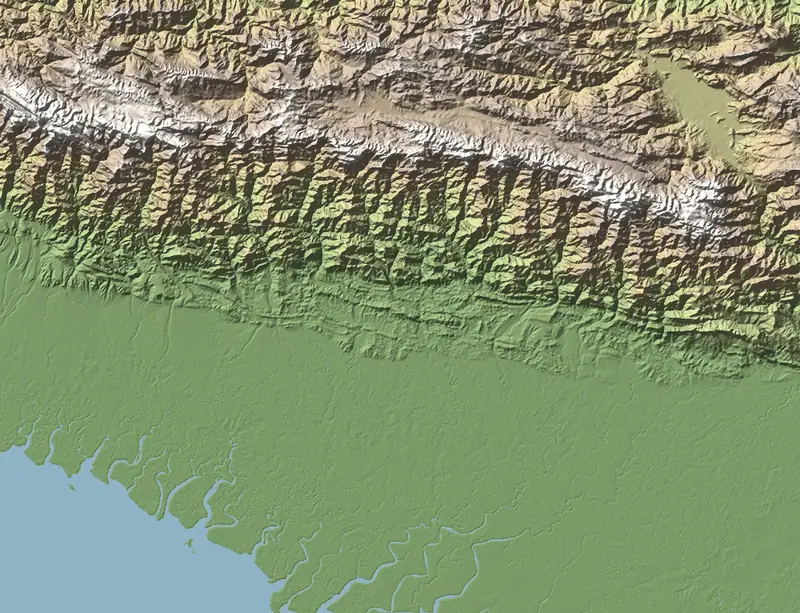 Shaded relief map of Lorentz National Park, north at the top