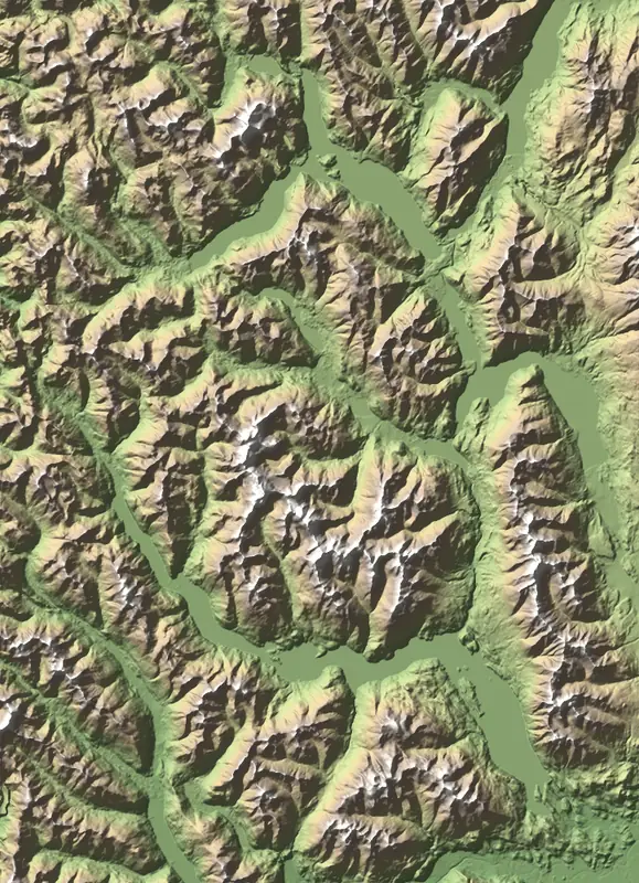 A preview of the Los Alerces National Park print, shaded from its elevation