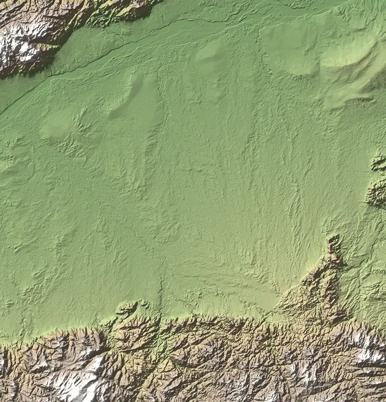 Shaded relief map of Mana Pools National Park, north at the top