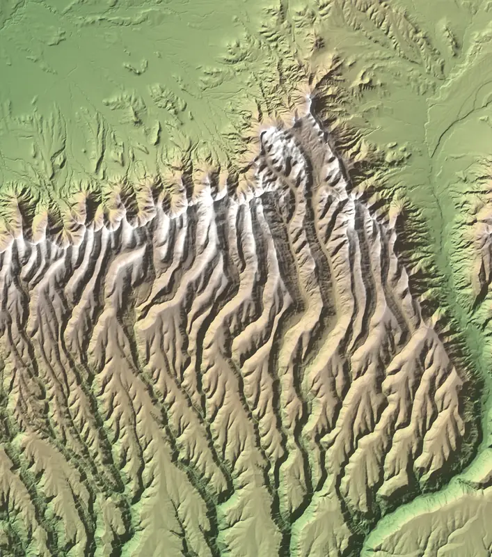 Shaded relief map of Mesa Verde National Park, north at the top