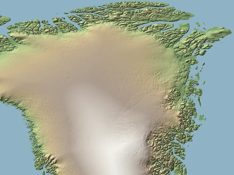 A preview of the Northeast Greenland National Park print, shaded from its elevation