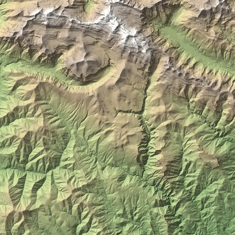 A preview of the Ordesa y Monte Perdido National Park print, shaded from its elevation