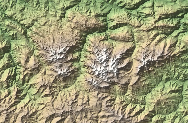 A preview of the Picos de Europa National Park print, shaded from its elevation