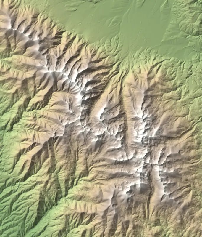 A preview of the Pirin National Park print, shaded from its elevation