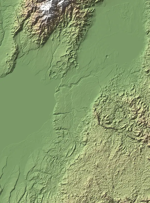 Shaded relief map of Queen Elizabeth National Park, north at the top