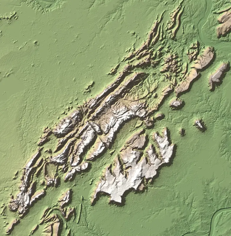 Shaded relief map of Ranthambore National Park, north at the top