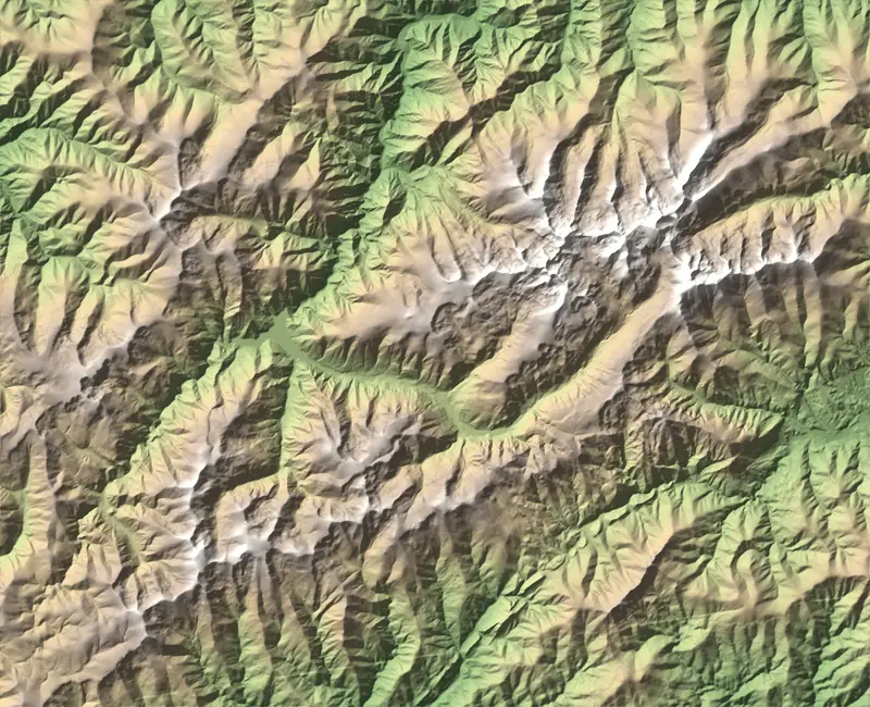 A preview of the Retezat National Park print, shaded from its elevation