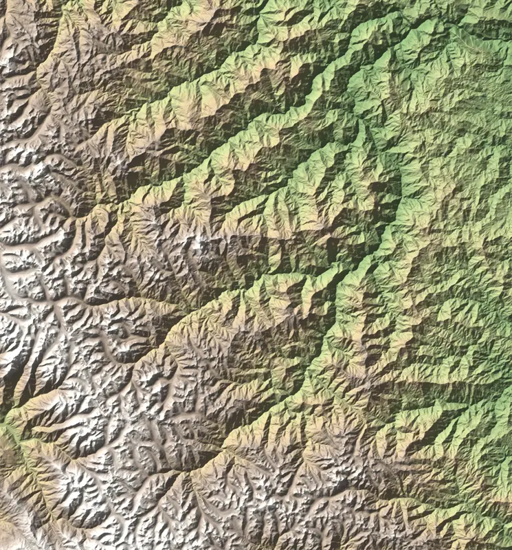 A preview of the Río Abiseo National Park print, shaded from its elevation