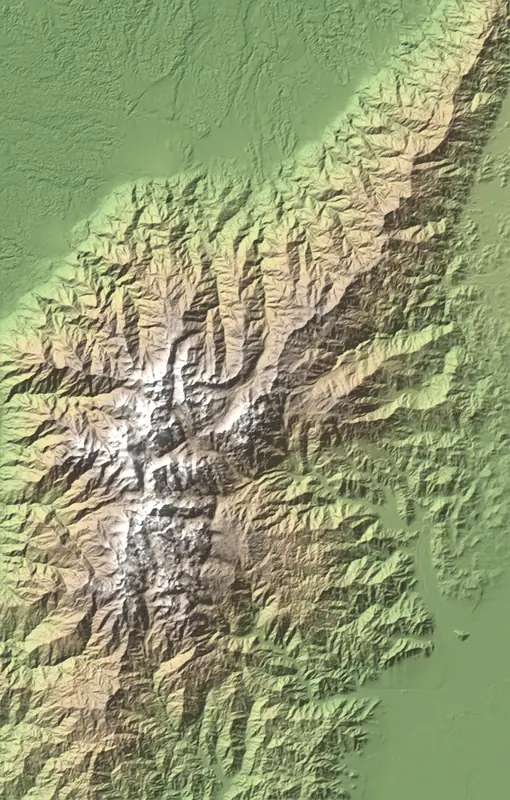 A preview of the Rwenzori Mountains National Park print, shaded from its elevation