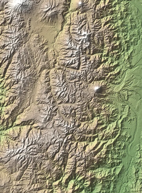 A preview of the Sangay National Park print, shaded from its elevation