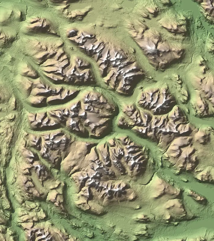 A preview of the Sarek National Park print, shaded from its elevation