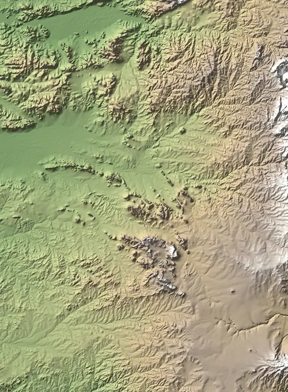 Shaded relief map of Serengeti National Park, north at the top