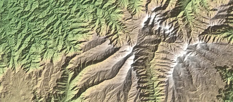 Shaded relief map of Simien Mountains National Park, north at the top