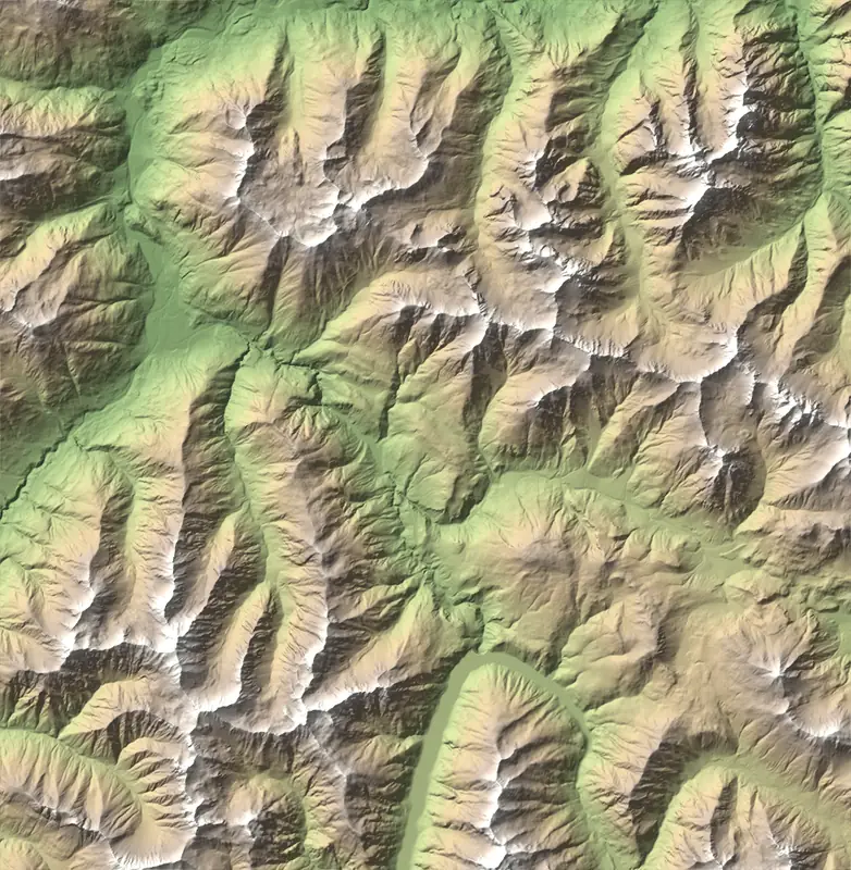 A preview of the Swiss National Park print, shaded from its elevation