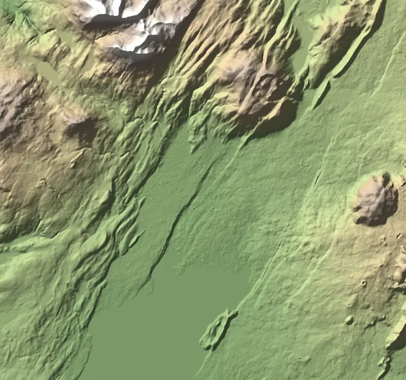 Shaded relief map of Thingvellir National Park, north at the top