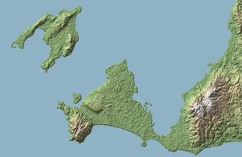 A preview of the Ujung Kulon National Park print, shaded from its elevation