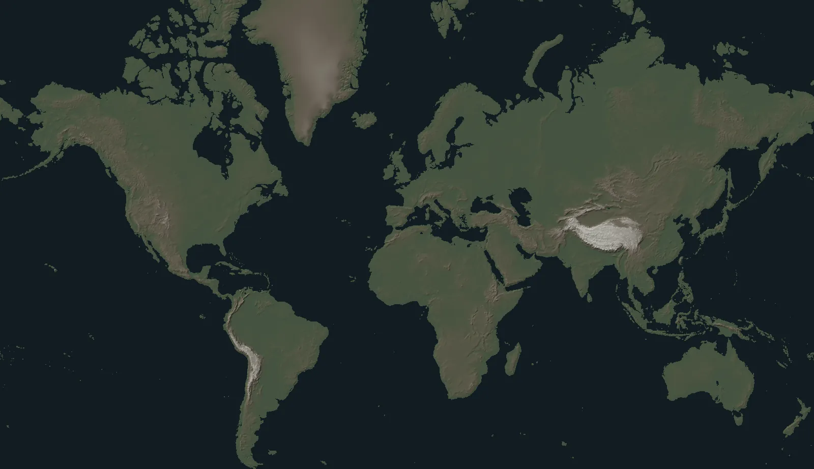 A shaded relief map of the world with a dot for each park