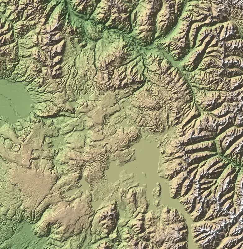 Shaded relief map of Yellowstone National Park, north at the top