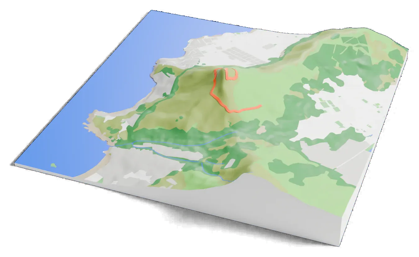 3D printed relief map of Lion's Head with the Lion's Head summit route as an orange line on the terrain.
