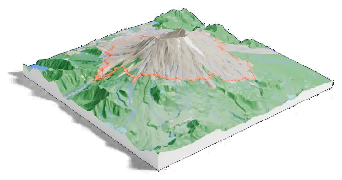 Mount St. Helens model, low angle