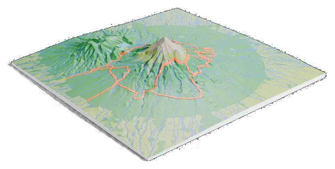 Mount Taranaki model, low angle
