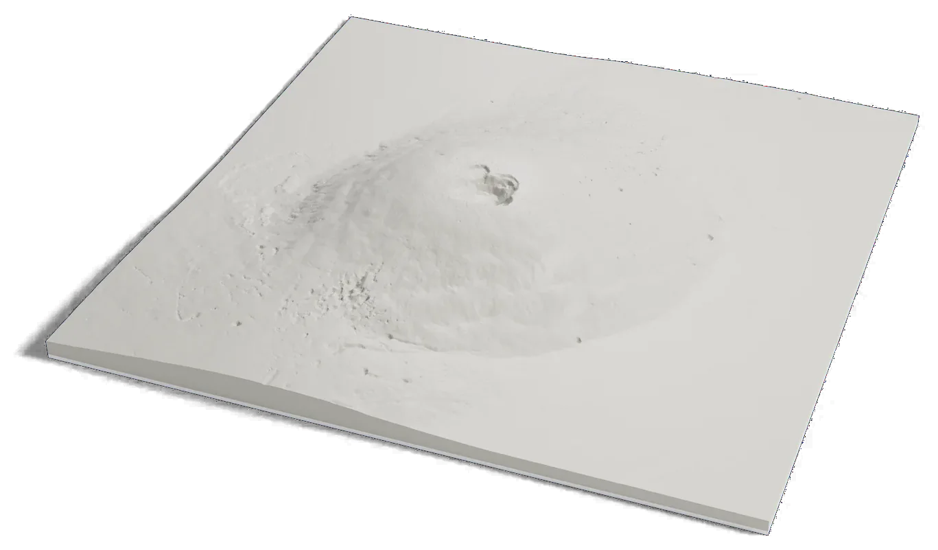 3D printed relief map of Ascraeus Mons on Mars, a tall shield volcano with a collapsed crater at its summit.